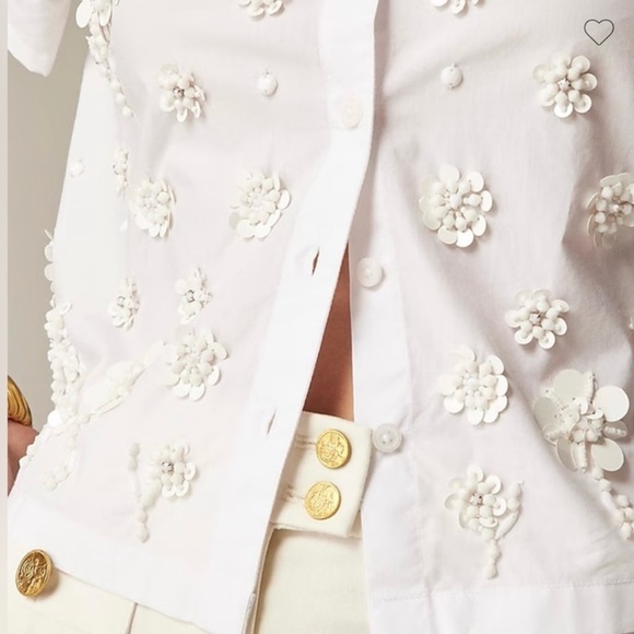 NEW J. CREW Collection embellished button-up shirt White Tonal Floral Size 2 - Picture 3 of 9